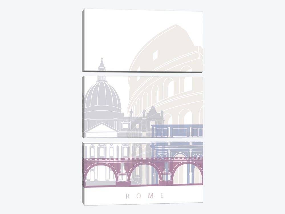 Rome Skyline Poster Pastel by Paul Rommer 3-piece Canvas Art
