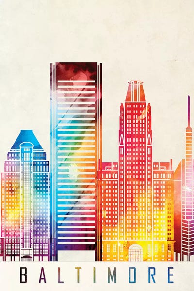 Maryland: Baltimore Landmarks Watercolor Poster by Paul Rommer