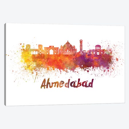 Ahmedabad Skyline In Watercolor Canvas Print #PUR5} by Paul Rommer Canvas Print