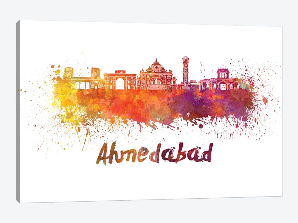 Ahmedabad Skyline In Watercolor by Paul Rommer 1-piece Canvas Print