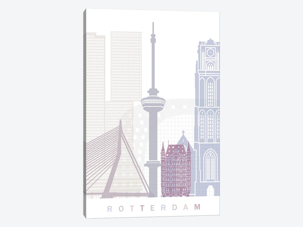 Rotterdam Skyline Poster Pastel by Paul Rommer 1-piece Canvas Art Print