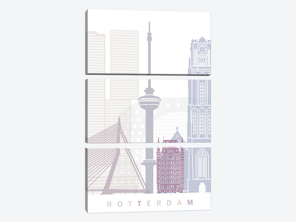 Rotterdam Skyline Poster Pastel by Paul Rommer 3-piece Canvas Art Print