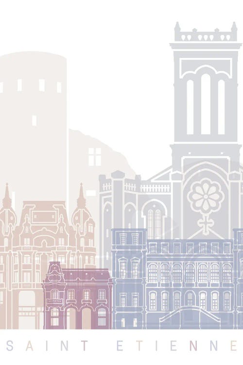 Saint Etienne Skyline Poster Pastel by Paul Rommer wall art