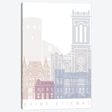 Saint Etienne Skyline Poster Pastel Canvas Print #PUR6003} by Paul Rommer Canvas Art Print