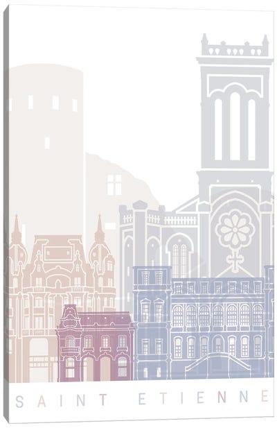 Saint Etienne Skyline Poster Pastel Canvas Art Print
