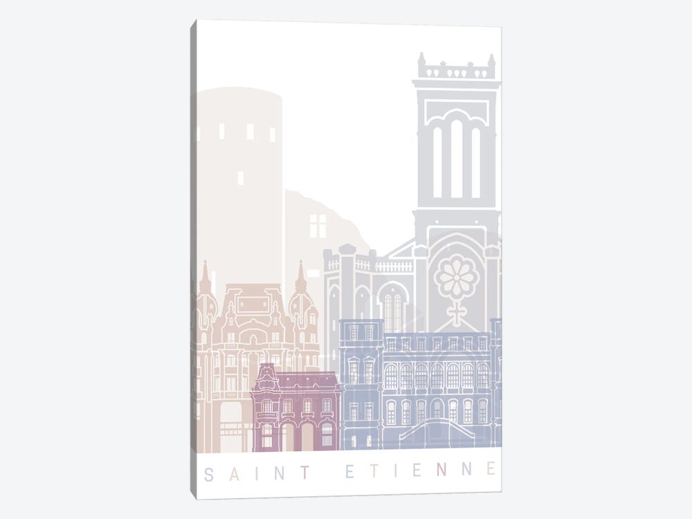 Saint Etienne Skyline Poster Pastel by Paul Rommer 1-piece Canvas Print
