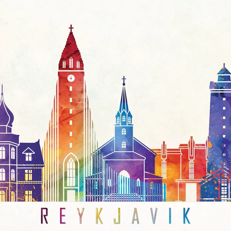 Reykjavik Landmarks Watercolor Poster by Paul Rommer wall art