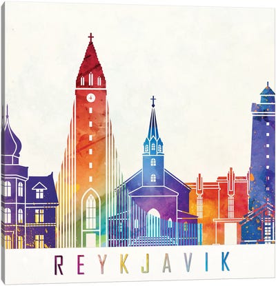 Reykjavik Landmarks Watercolor Poster Canvas Art Print - Iceland Art