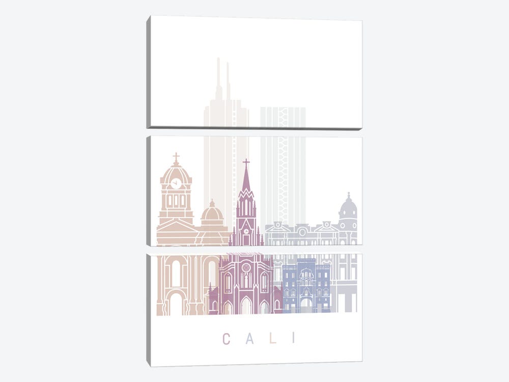 Cali Skyline Poster Pastel by Paul Rommer 3-piece Canvas Artwork