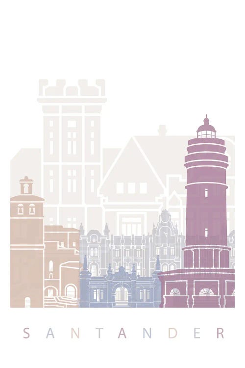Santander Skyline Poster Pastel by Paul Rommer wall art