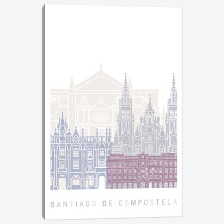 Santiago De Compostela Skyline Poster Pastel Canvas Print #PUR6024} by Paul Rommer Canvas Wall Art