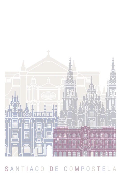 Santiago De Compostela Skyline Poster Pastel