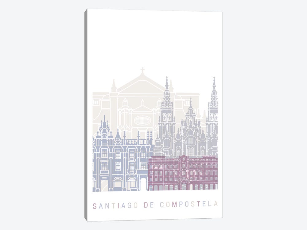 Santiago De Compostela Skyline Poster Pastel by Paul Rommer 1-piece Canvas Art