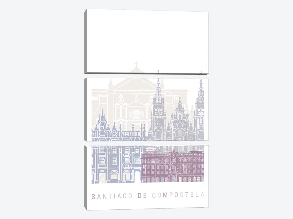 Santiago De Compostela Skyline Poster Pastel by Paul Rommer 3-piece Canvas Art