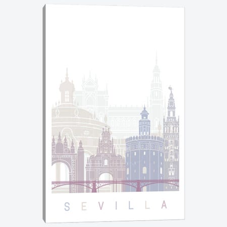 Seville Skyline Poster Pastel Canvas Print #PUR6025} by Paul Rommer Canvas Artwork