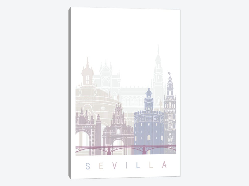 Seville Skyline Poster Pastel by Paul Rommer 1-piece Canvas Print