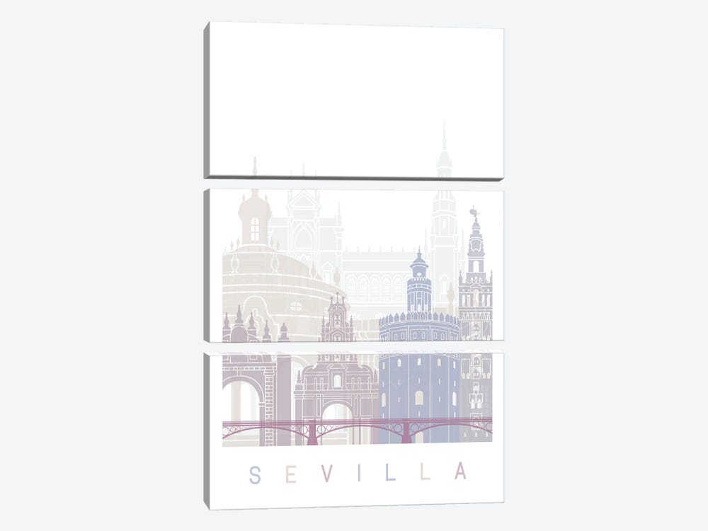 Seville Skyline Poster Pastel by Paul Rommer 3-piece Canvas Print