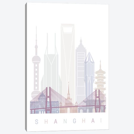 Shanghai Skyline Poster Pastel Canvas Print #PUR6026} by Paul Rommer Canvas Artwork
