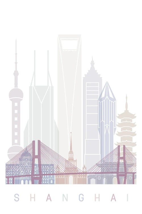 Shanghai Skyline Poster Pastel by Paul Rommer wall art