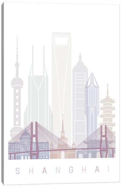 Shanghai Skyline Poster Pastel Canvas Art Print - Shanghai Art