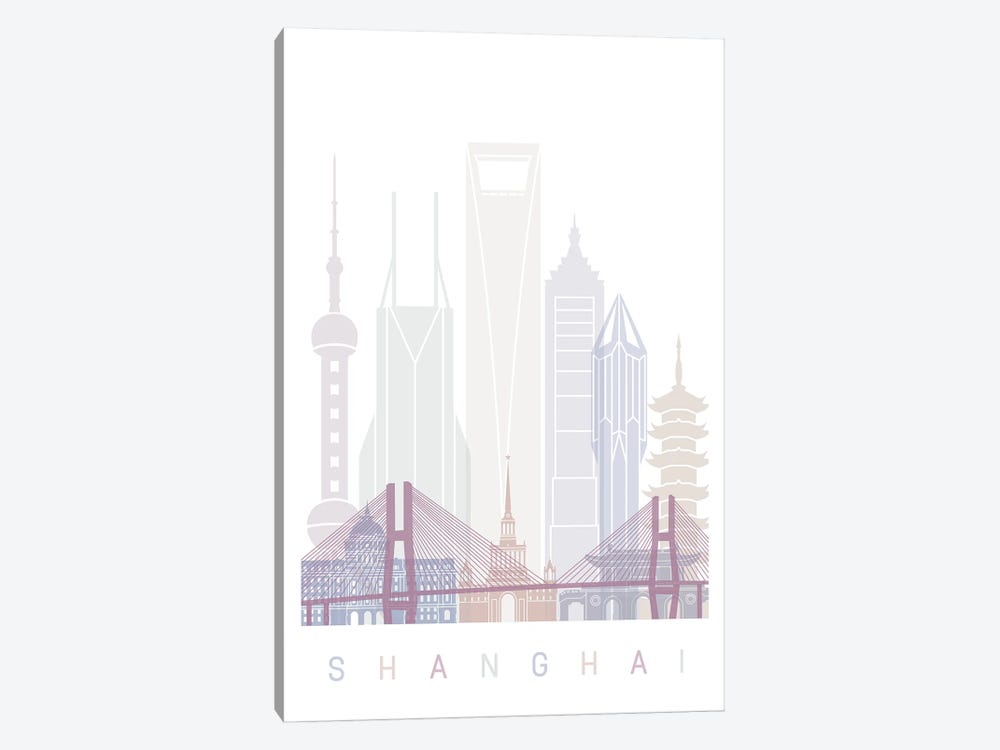 Shanghai Skyline Poster Pastel by Paul Rommer 1-piece Canvas Artwork
