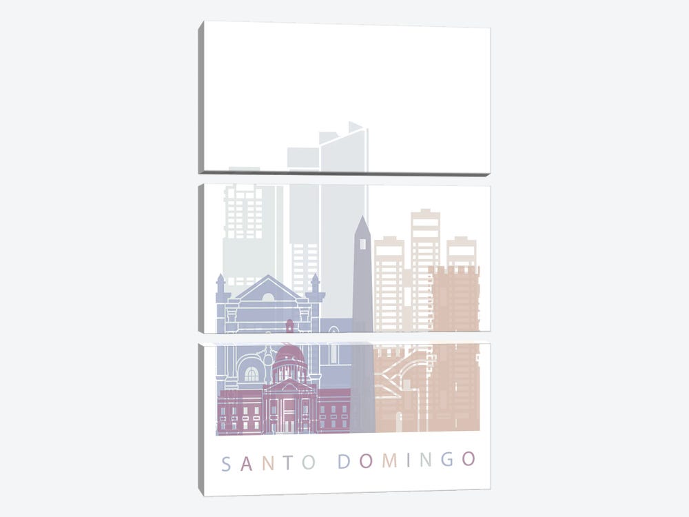 Santo Domingo Skyline Poster Pastel by Paul Rommer 3-piece Canvas Print