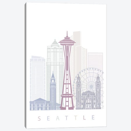 Seattle Skyline Poster Pastel Canvas Print #PUR6028} by Paul Rommer Canvas Print
