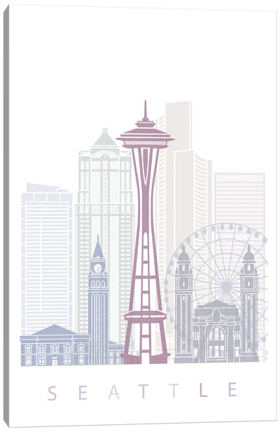 Seattle Skyline Poster Pastel Canvas Art Print - Space Needle