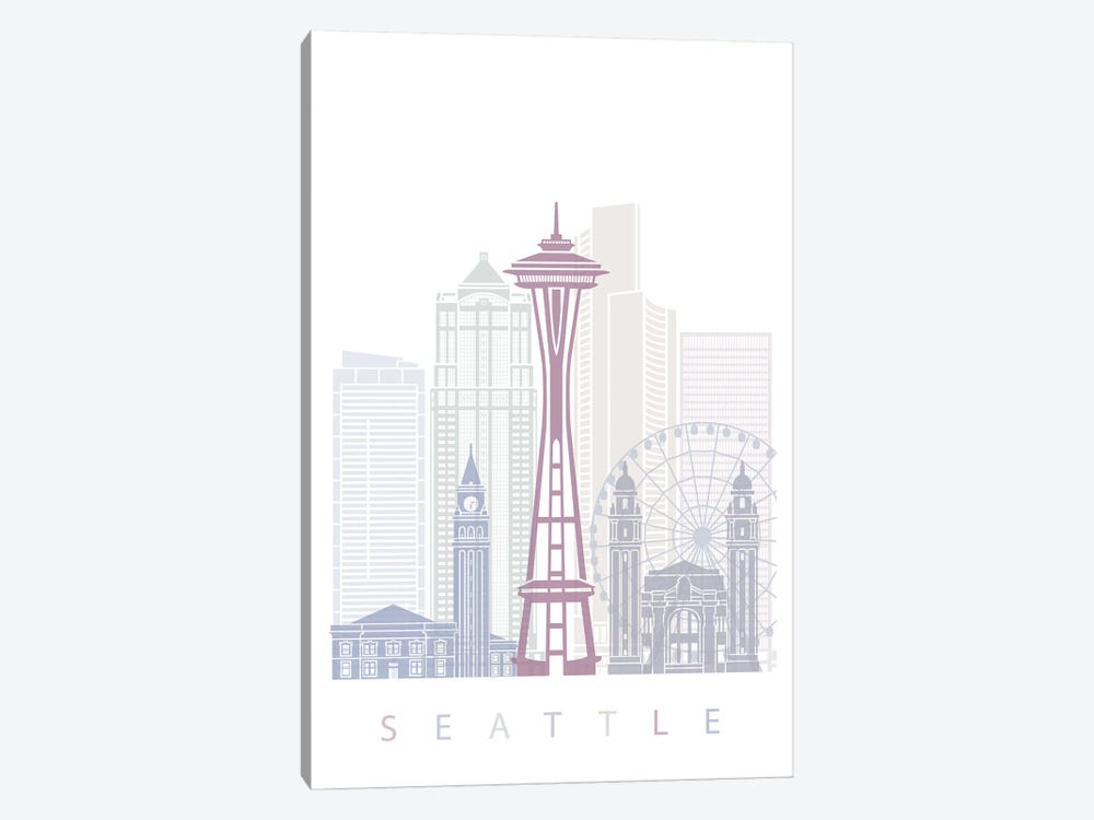 Seattle Skyline Poster Pastel by Paul Rommer 1-piece Canvas Artwork