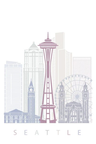 Seattle Skylines: Seattle Skyline Poster Pastel by Paul Rommer
