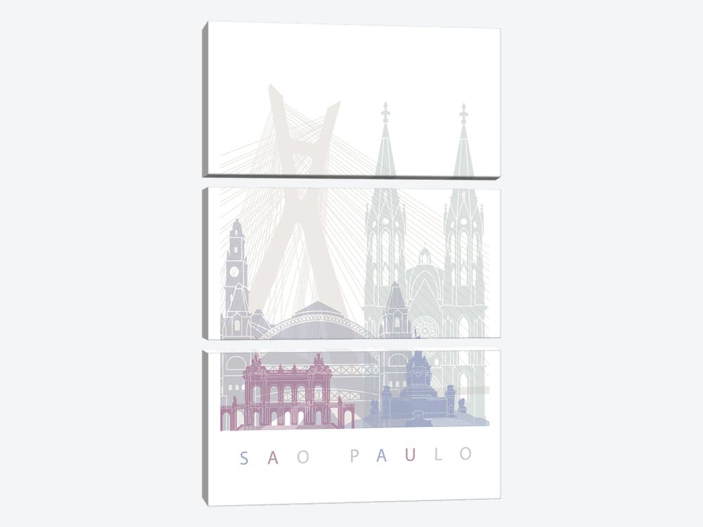 Sao Paulo Skyline Poster Pastel II by Paul Rommer 3-piece Canvas Art Print