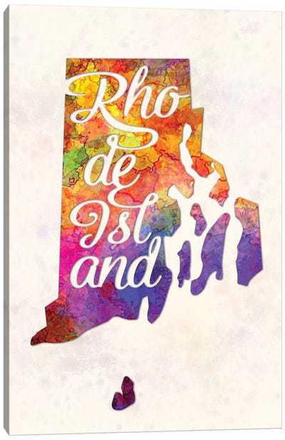 Rhode Island US State In Watercolor Text Cut Out Canvas Art Print - Rhode Island Art