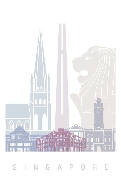 Singapore Skyline Poster Pastel by Paul Rommer wall art