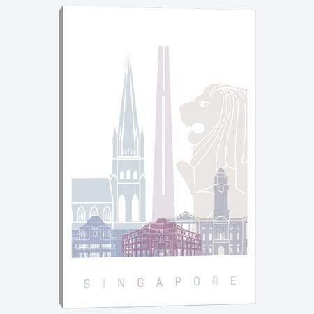 Singapore Skyline Poster Pastel Canvas Print #PUR6032} by Paul Rommer Canvas Art