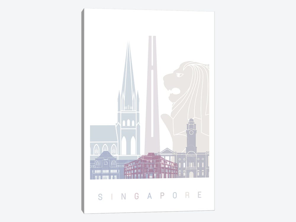Singapore Skyline Poster Pastel by Paul Rommer 1-piece Canvas Print
