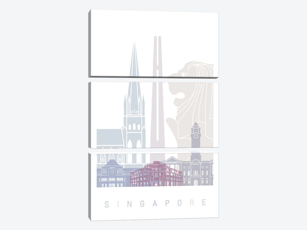 Singapore Skyline Poster Pastel by Paul Rommer 3-piece Art Print