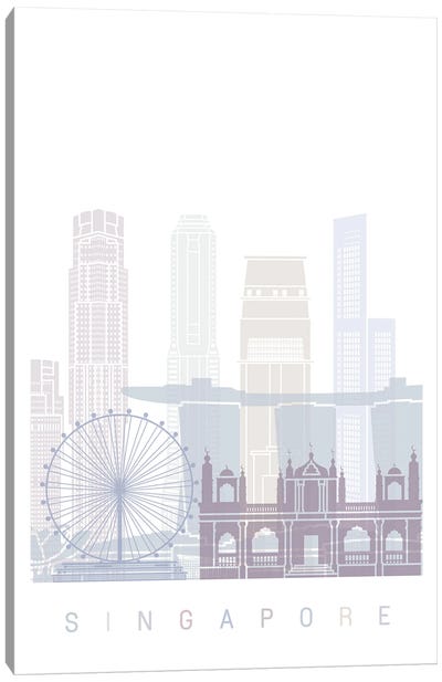 Singapore V2 Skyline Poster Pastel Canvas Art Print - Amusement Park Art