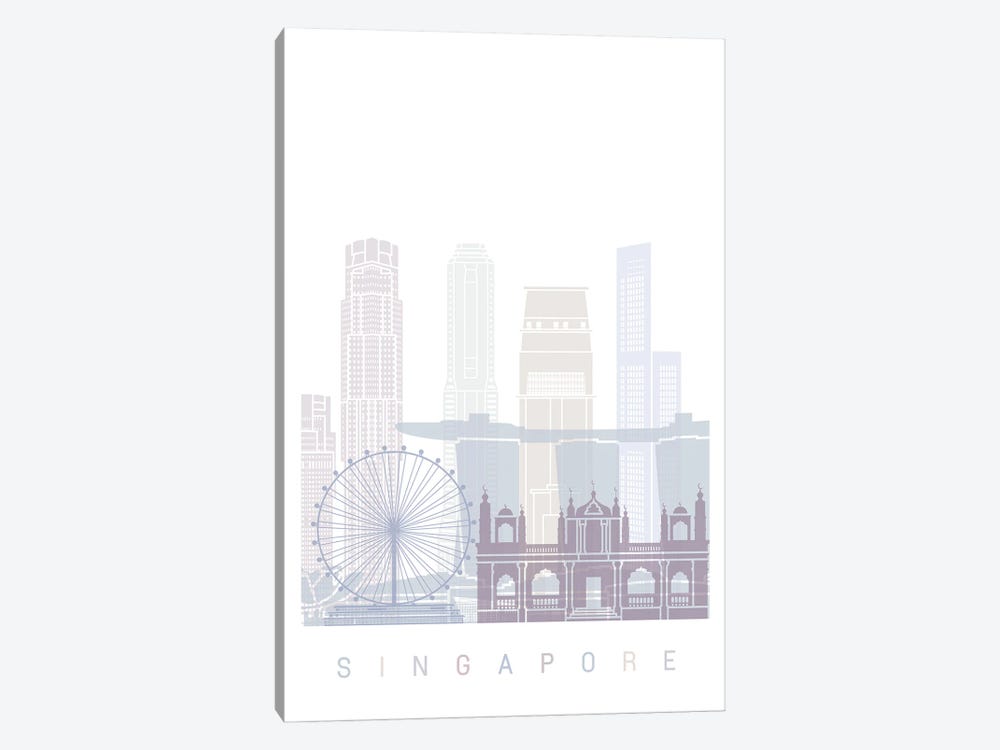 Singapore V2 Skyline Poster Pastel by Paul Rommer 1-piece Canvas Art