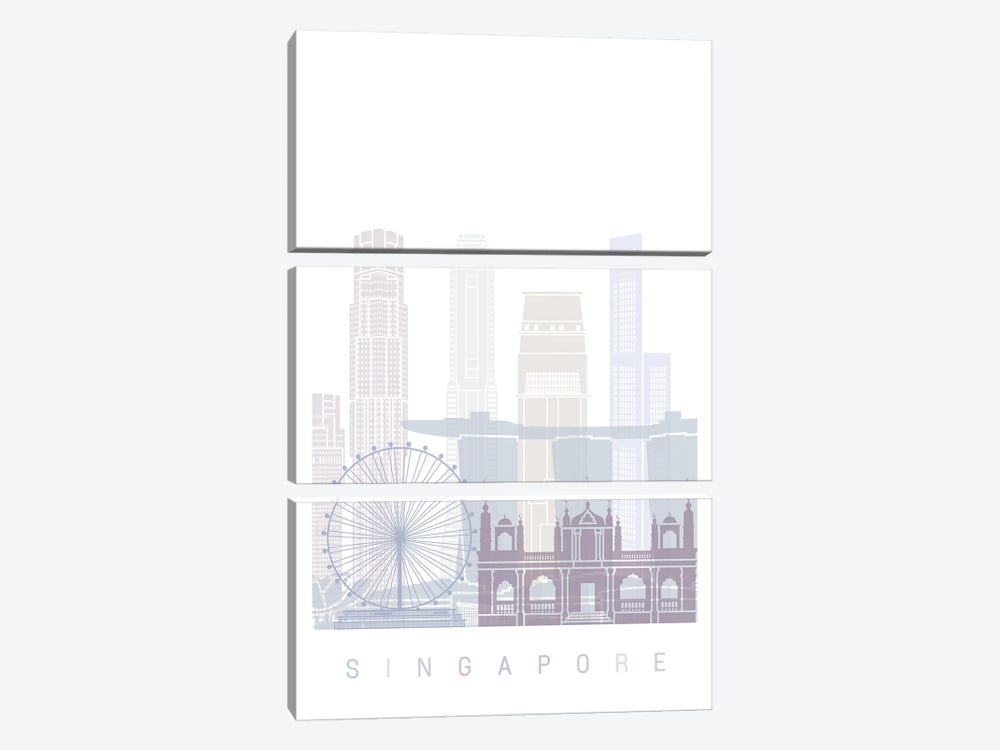 Singapore V2 Skyline Poster Pastel by Paul Rommer 3-piece Canvas Art