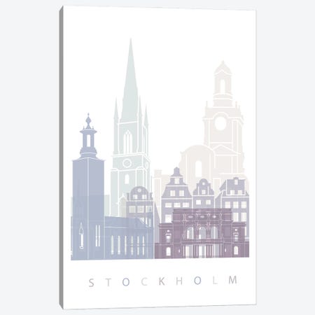 Stockholm Skyline Poster Pastel Canvas Print #PUR6037} by Paul Rommer Canvas Art Print