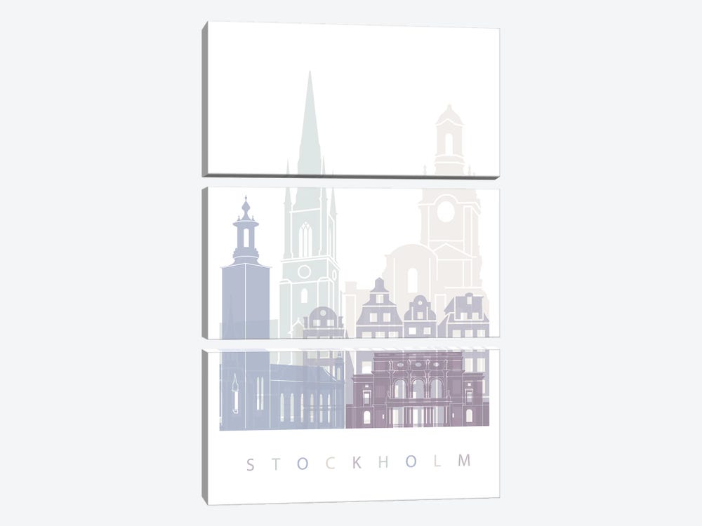 Stockholm Skyline Poster Pastel by Paul Rommer 3-piece Canvas Art