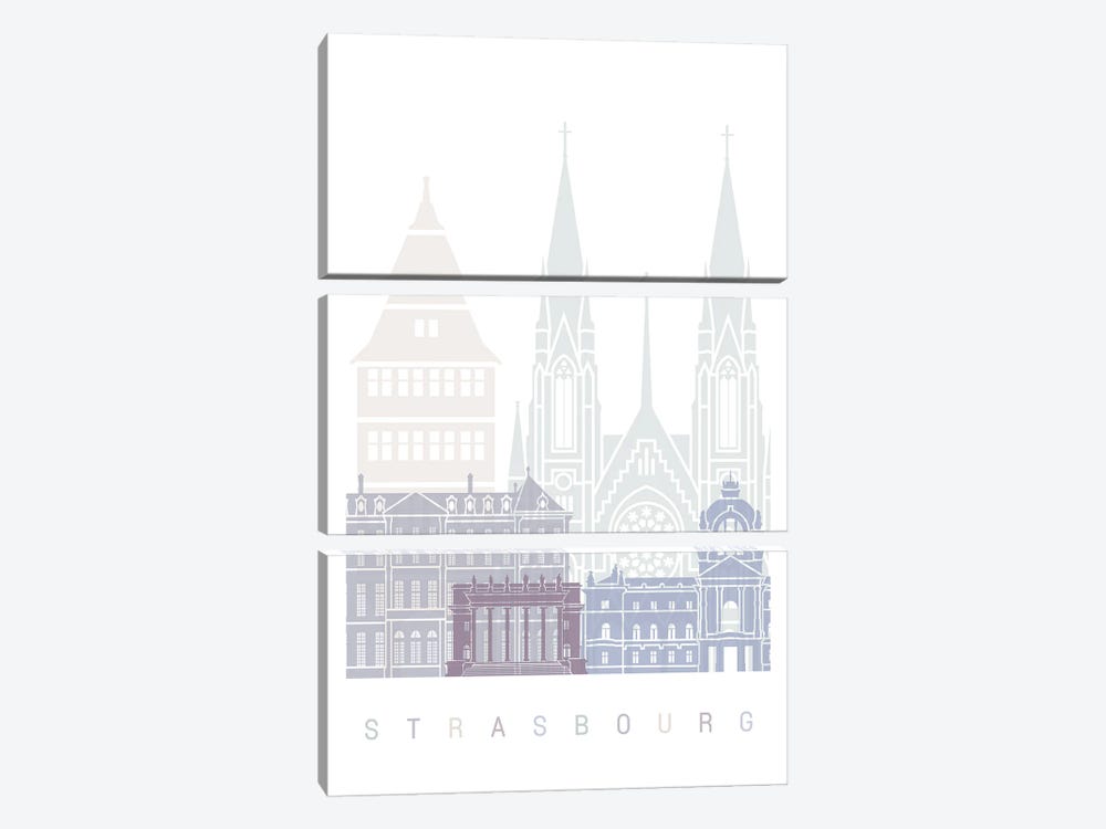 Strasbourg Skyline Poster Pastel by Paul Rommer 3-piece Canvas Art Print
