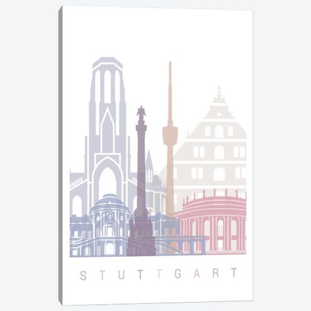 Stuttgart Skyline Poster Pastel Canvas Print #PUR6039} by Paul Rommer Canvas Artwork