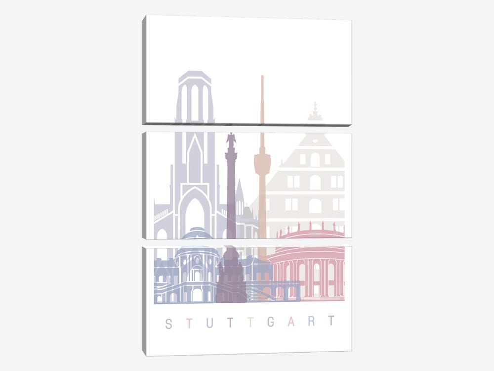 Stuttgart Skyline Poster Pastel by Paul Rommer 3-piece Canvas Art