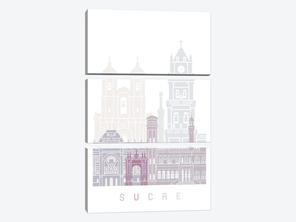 Sucre Skyline Poster Pastel by Paul Rommer 3-piece Canvas Wall Art