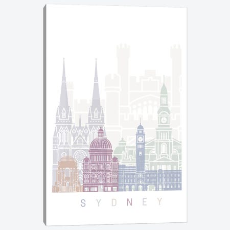 Sydney Skyline Poster Pastel Canvas Print #PUR6041} by Paul Rommer Canvas Art Print