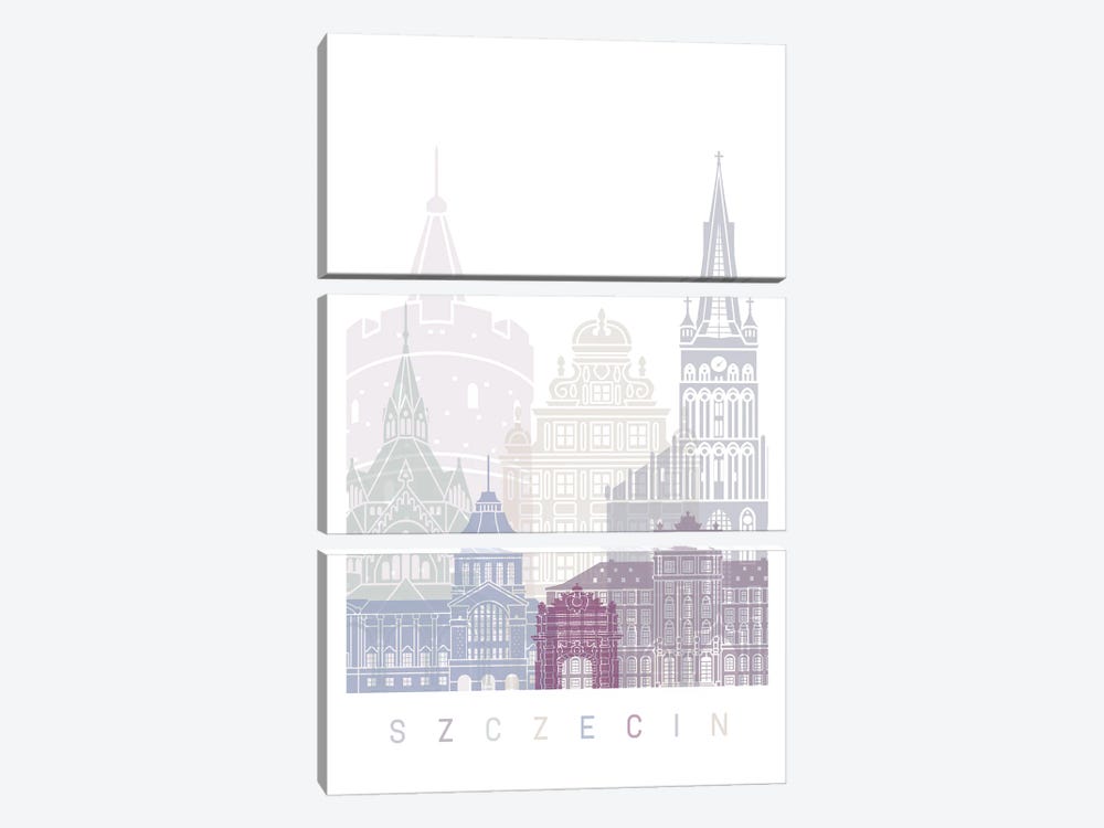 Szczecin Skyline Poster Pastel by Paul Rommer 3-piece Canvas Artwork