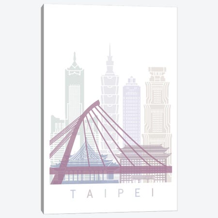 Taipei Skyline Poster Pastel Canvas Print #PUR6043} by Paul Rommer Canvas Art Print