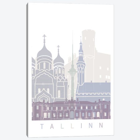 Tallinn Skyline Poster Pastel Canvas Print #PUR6044} by Paul Rommer Canvas Art