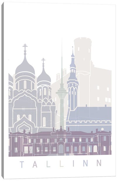 Tallinn Skyline Poster Pastel Canvas Art Print